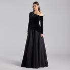 Black Velvet & Taffeta One Shoulder Gown - shopaleena