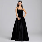 Black Velvet Voluminous Skirt Gown - shopaleena
