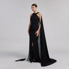 Black & White Cape High - Slit Gown - shopaleena