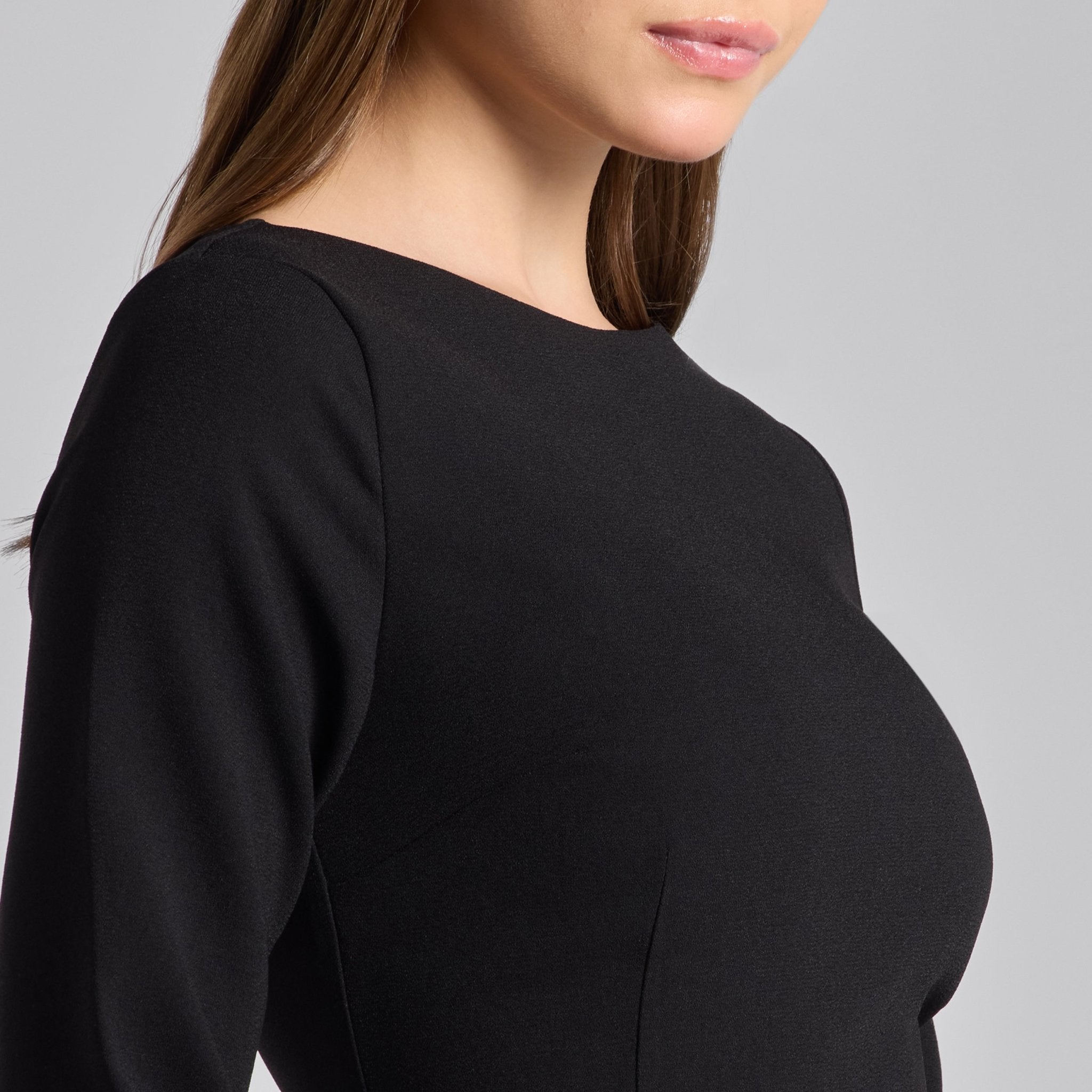 Black & White Crepe and Satin Flared Skirt Midi Dress - shopaleena