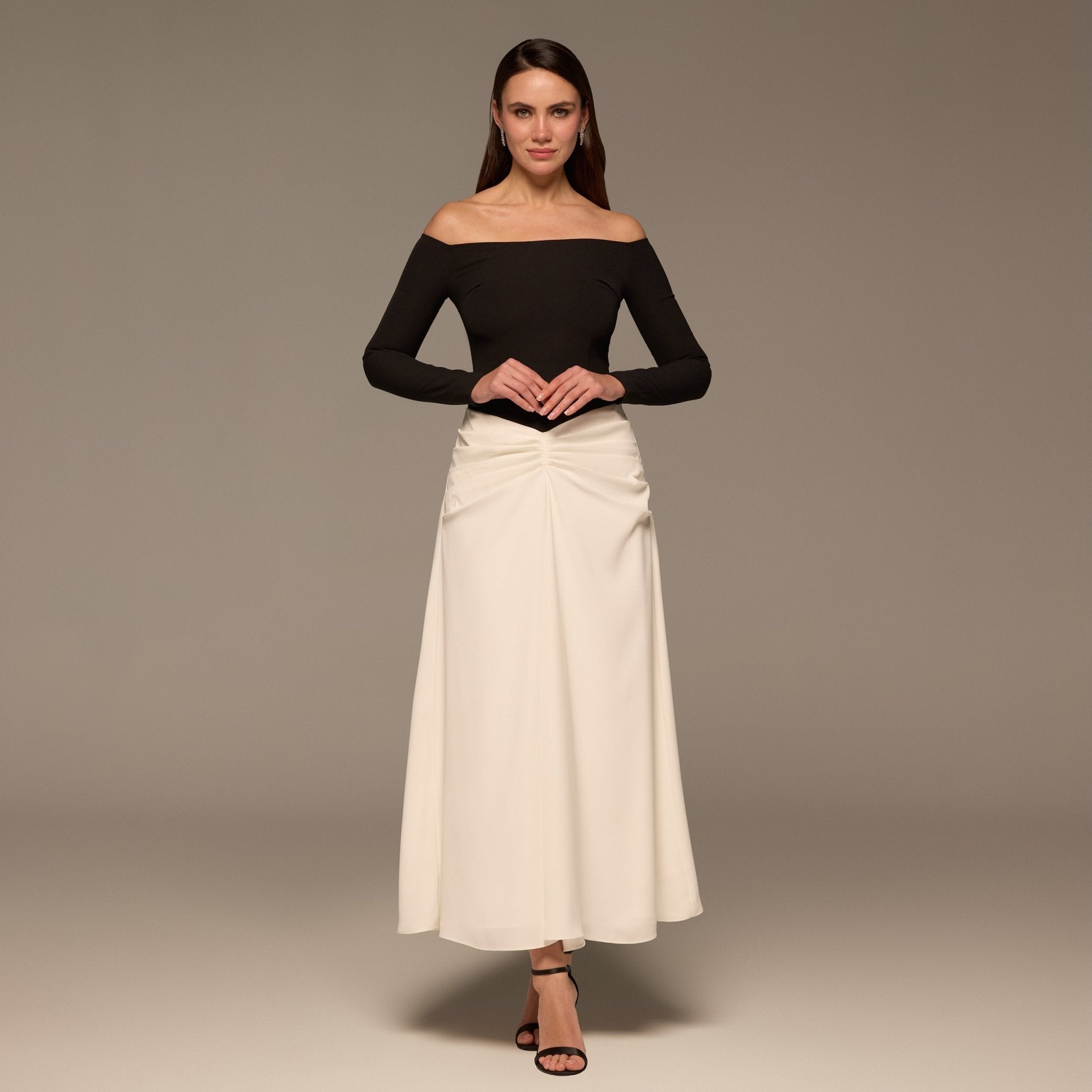 Black & White Crepe Chiffon Draped Maxi - shopaleena