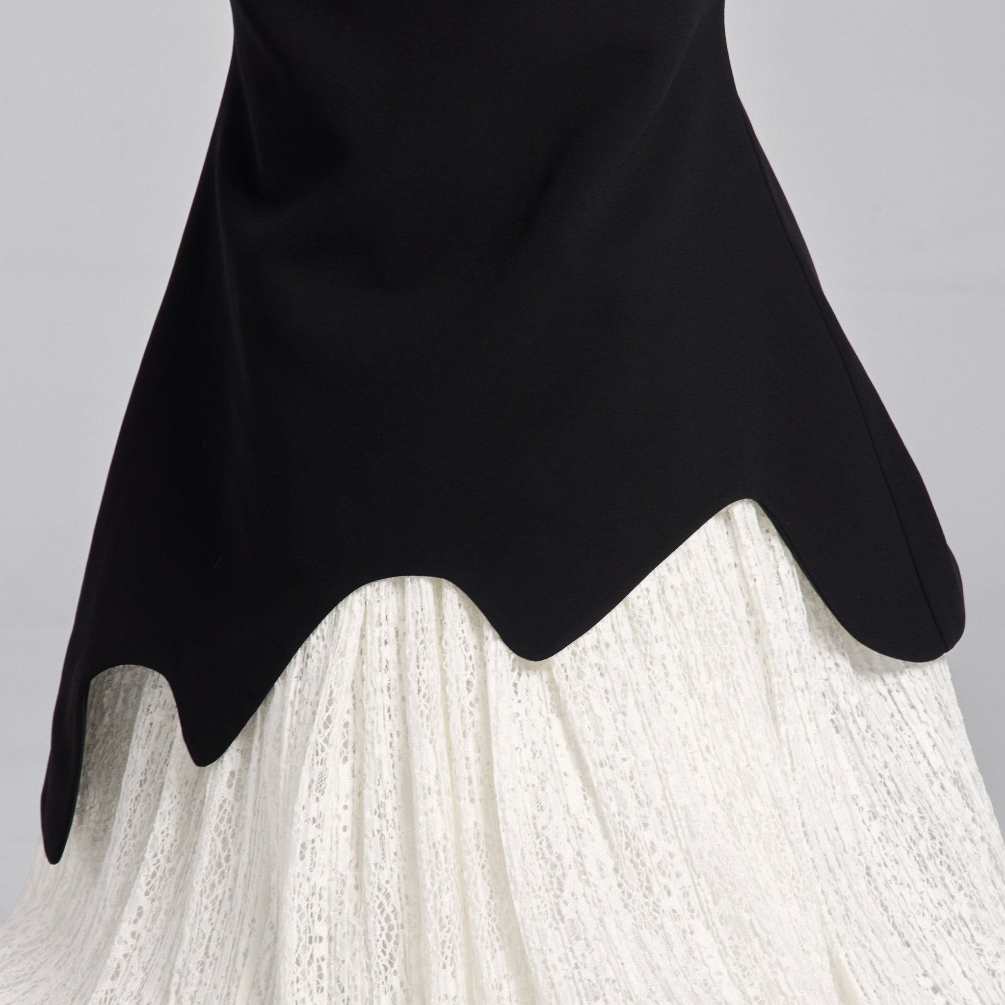 Black & White Crepe - Lace Mermaid Gown - shopaleena