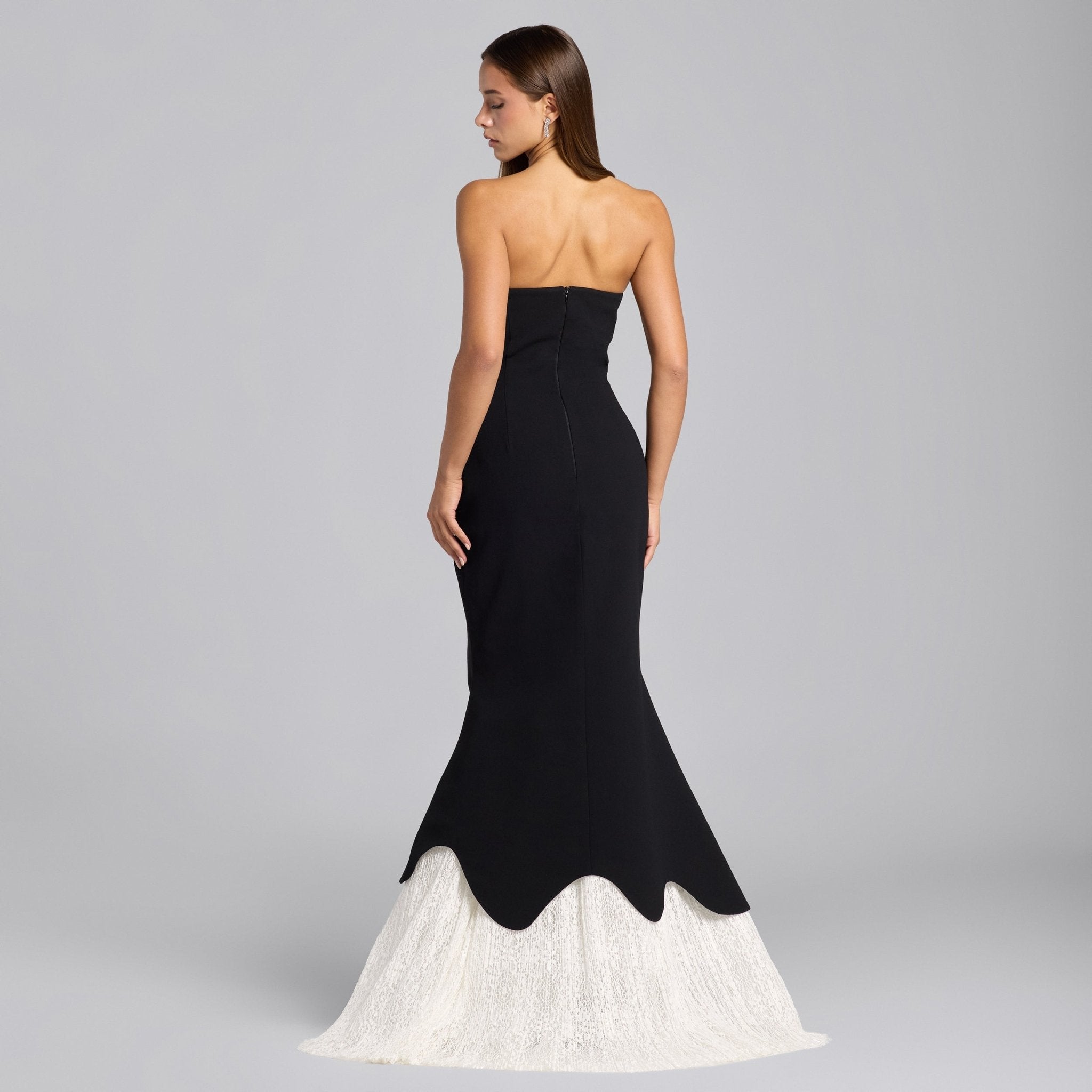 Black & White Crepe - Lace Mermaid Gown - shopaleena