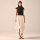 Black & White Crepe-Satin Midi Dress - shopaleena