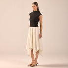Black & White Crepe-Satin Midi Dress - shopaleena