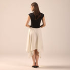 Black & White Crepe-Satin Midi Dress - shopaleena