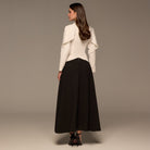 Black & White Draped Crepe Dress with Scarf - shopaleena