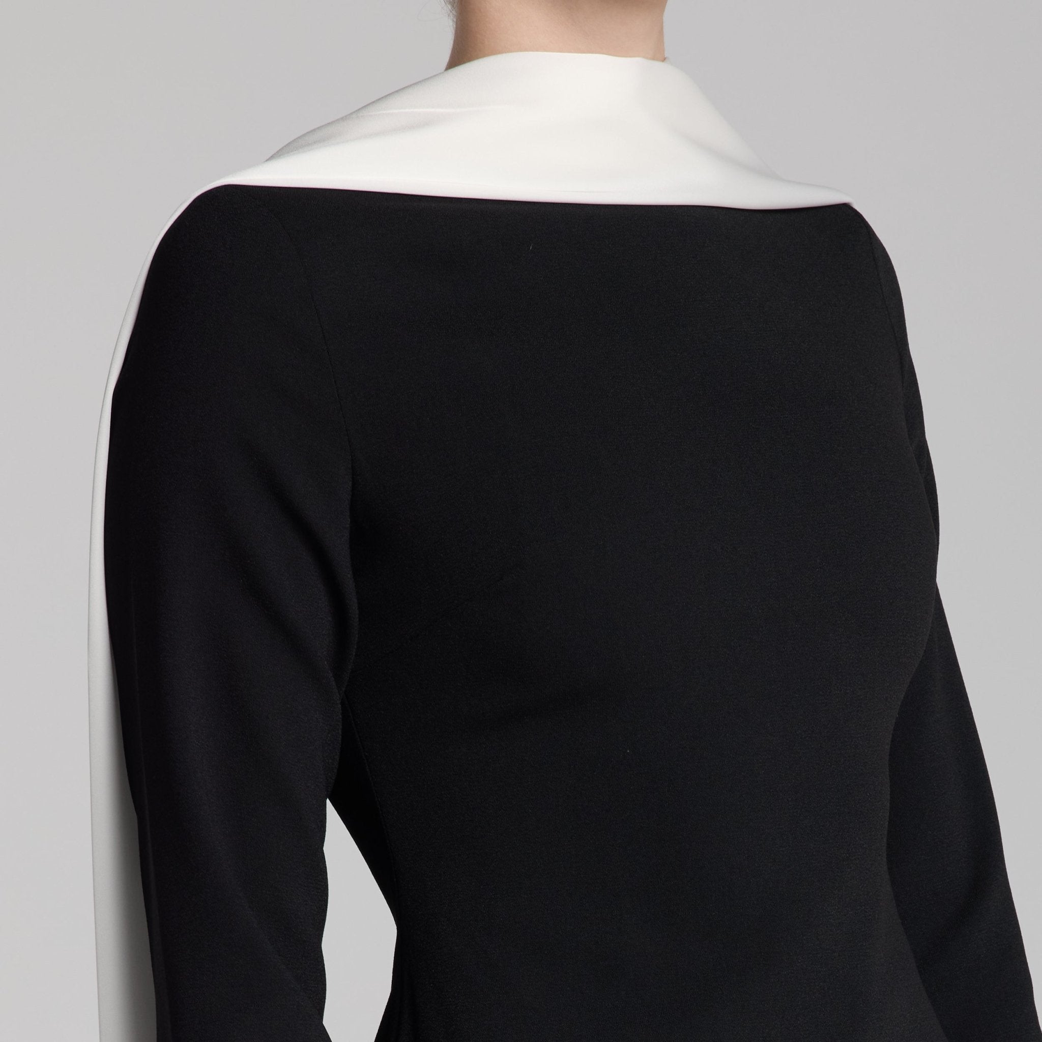 Black & White Draped Crepe Dress - shopaleena