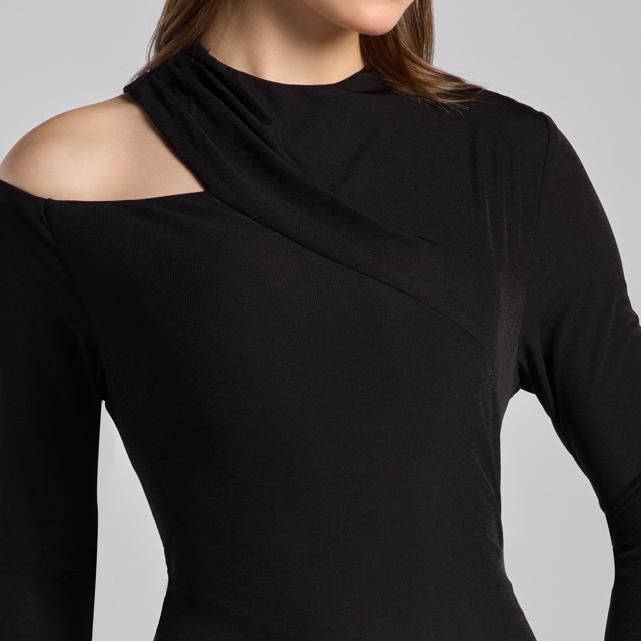 Black & White Draped Jersey & Satin Pleated Maxi Dress - shopaleena