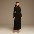 Black & White Embroidered Sleeve Maxi Dress - shopaleena