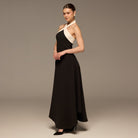 Black & White Halter Crepe Maxi Dress - shopaleena