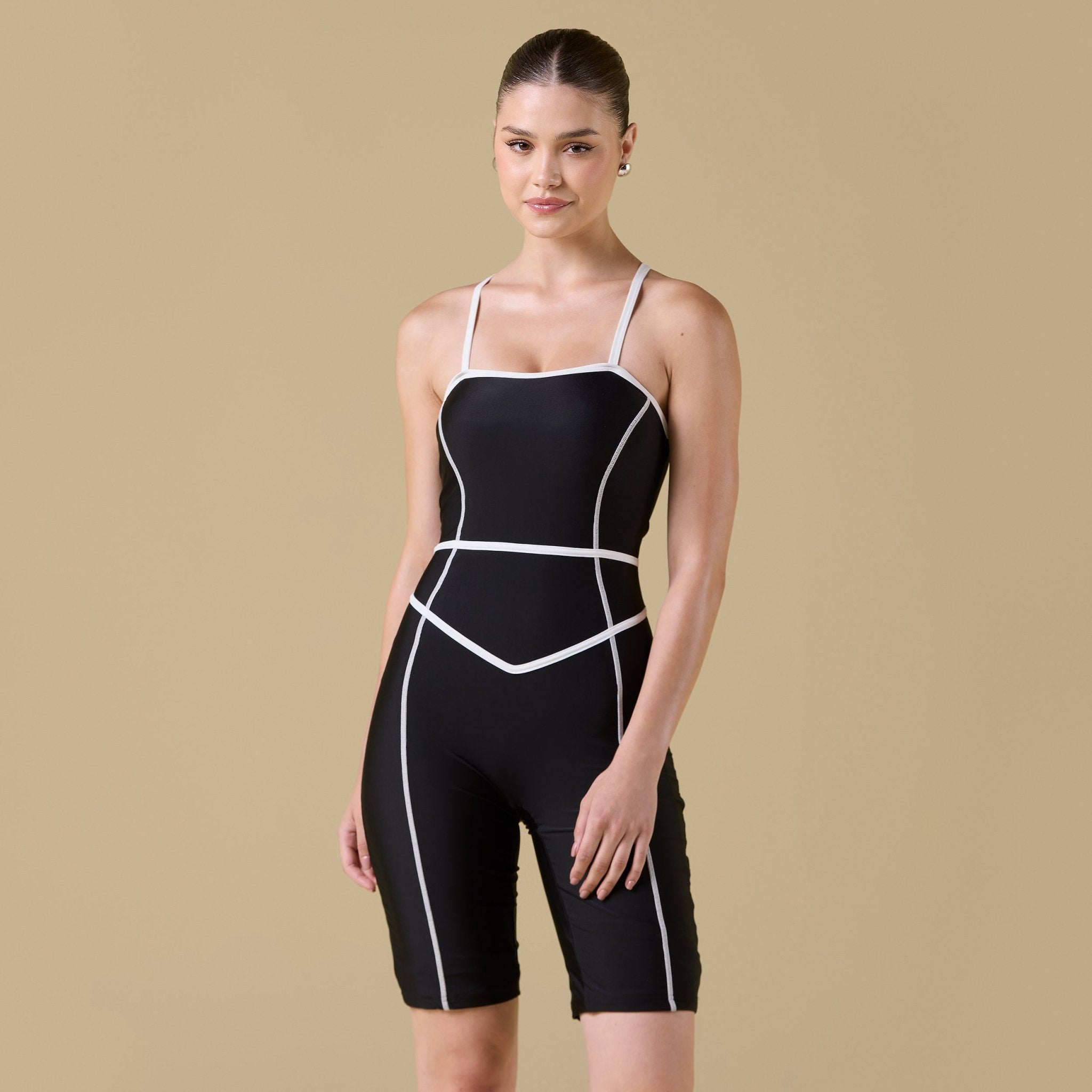 Black & White Halter Neck One Piece Swimsuit - shopaleena