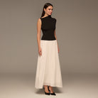 Black & White Oblique Neck Pleated Maxi Dress - shopaleena
