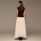 Black & White Oblique Neck Pleated Maxi Dress - shopaleena