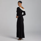 Black & White Off Shoulder Ruched Maxi Dress - shopaleena