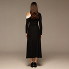 Black & White Off Shoulder Ruched Maxi Dress - shopaleena