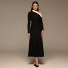 Black & White Off Shoulder Ruched Maxi Dress - shopaleena