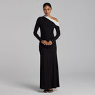 Black & White Off Shoulder Ruched Maxi Dress - shopaleena