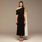 Black & White One - Shoulder Crepe and Satin Dress - shopaleena