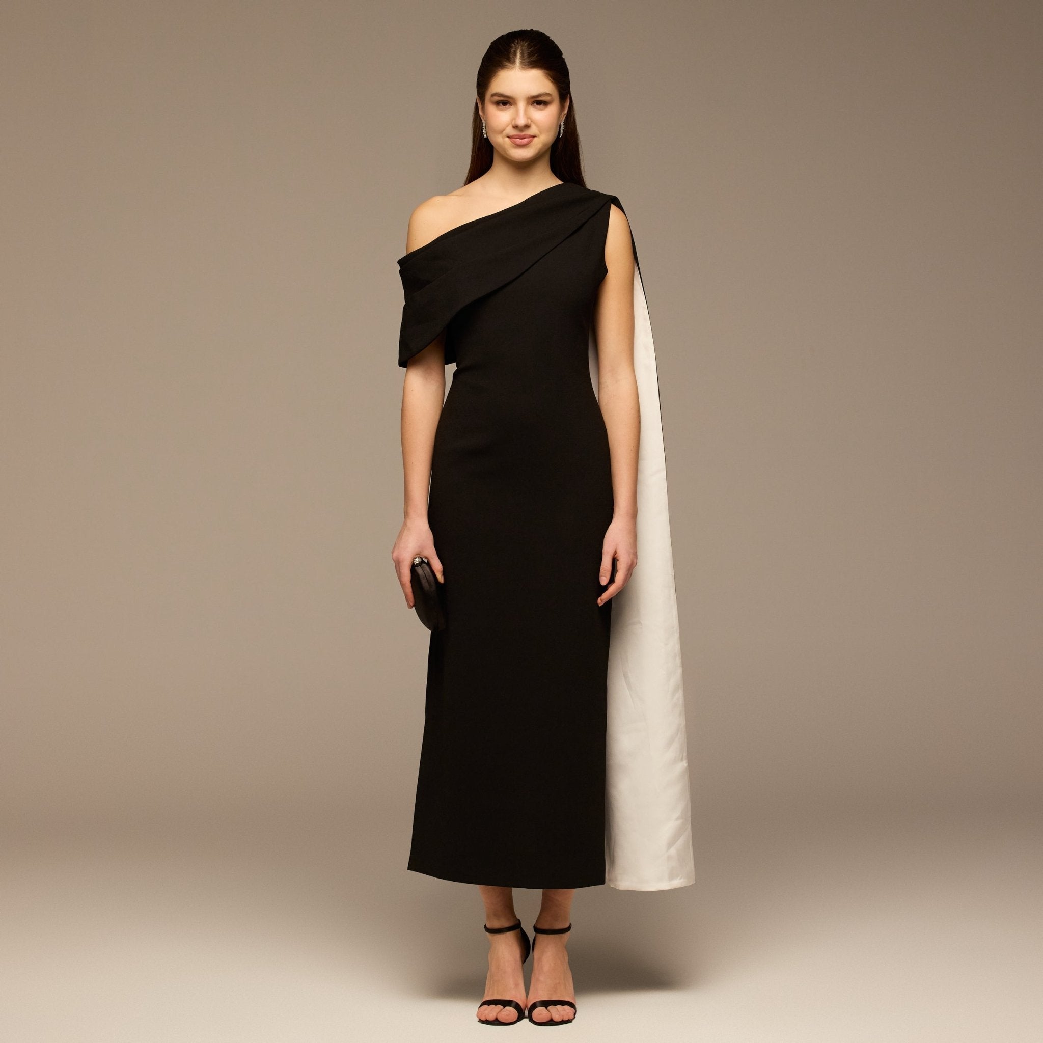Black & White One - Shoulder Crepe and Satin Dress - shopaleena