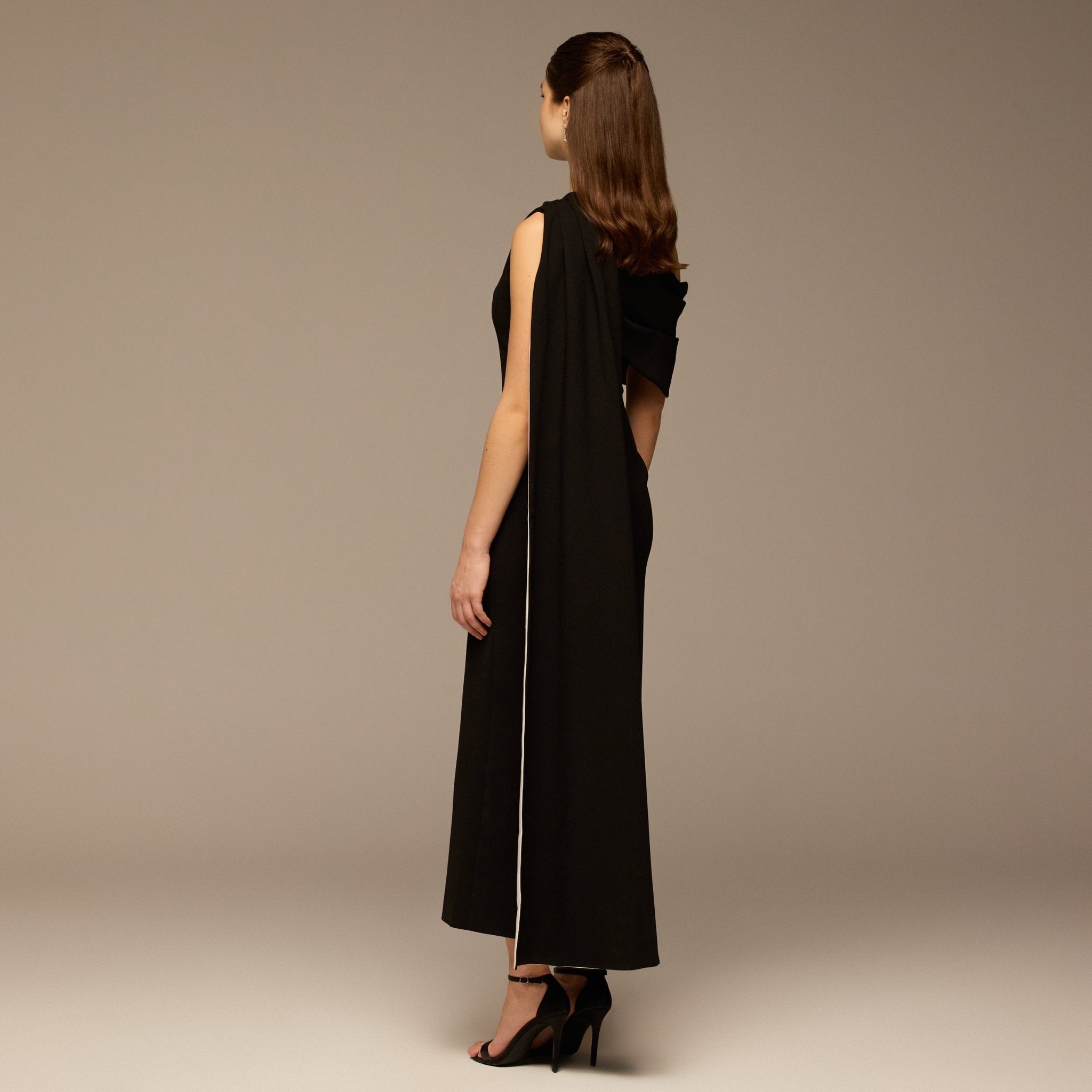 Black & White One - Shoulder Crepe and Satin Dress - shopaleena