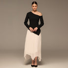 Black & White One - shoulder Crepe Dress With Pleated Skirt - shopaleena