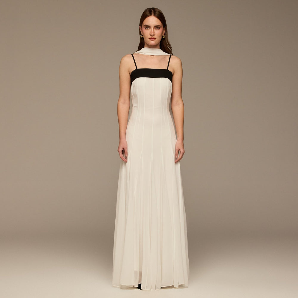 Black & White Spaghetti Straps Chiffon Maxi Dress – shopaleena
