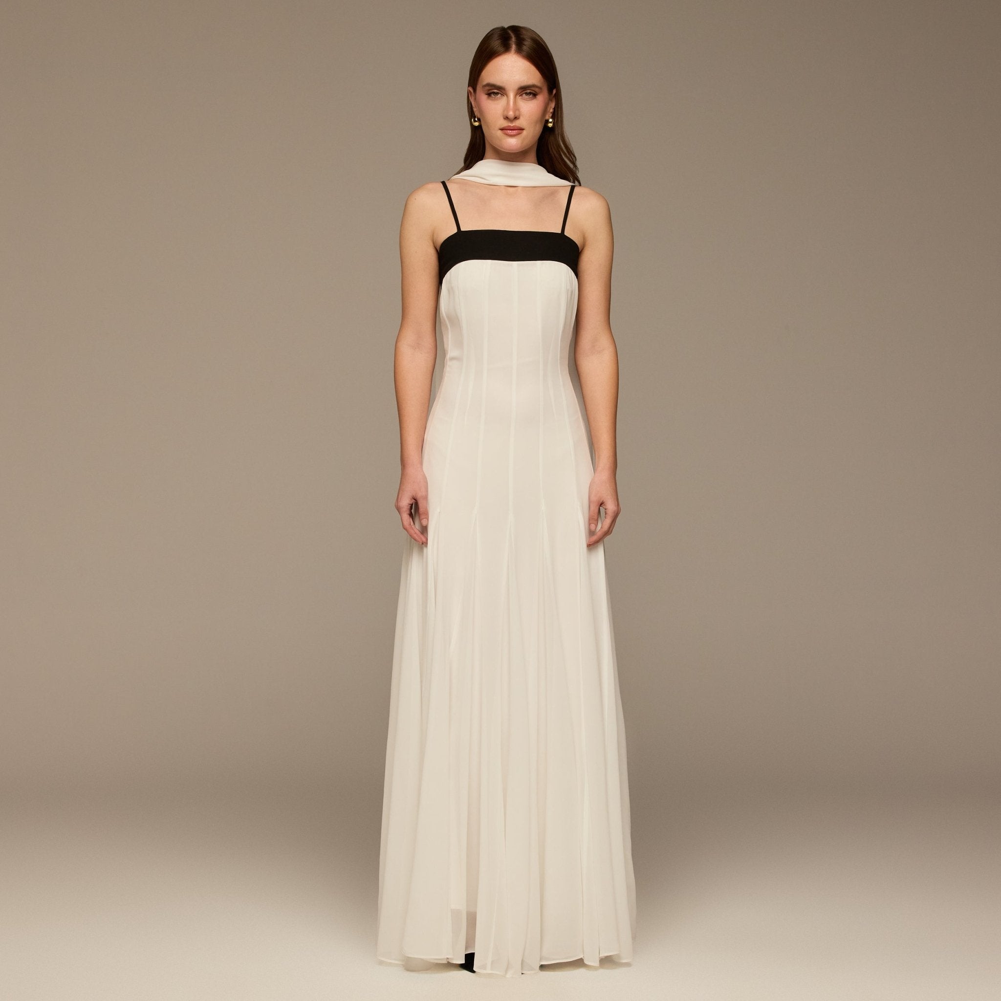 Black & White Spaghetti Straps Chiffon Maxi Dress - shopaleena