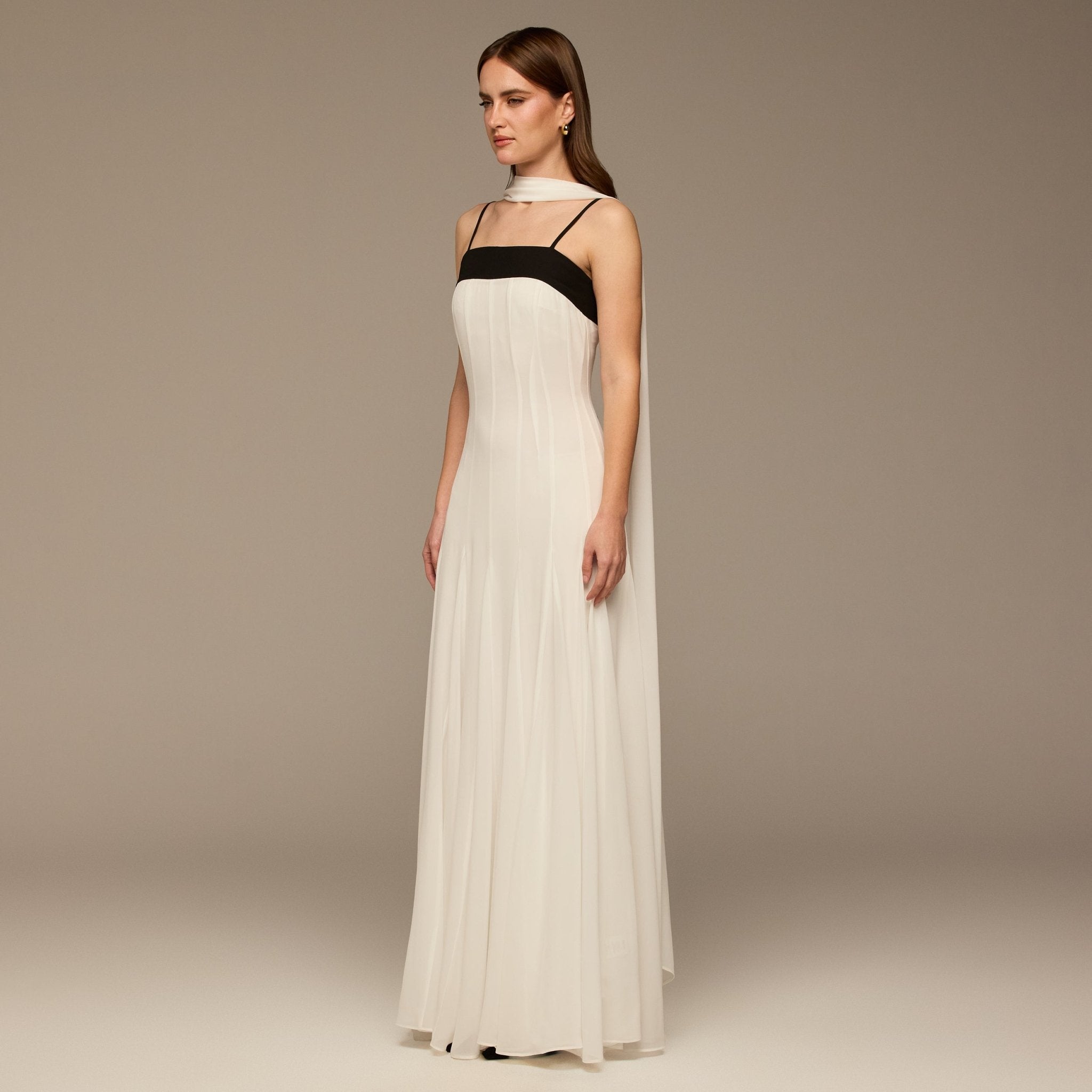 Black & White Spaghetti Straps Chiffon Maxi Dress - shopaleena