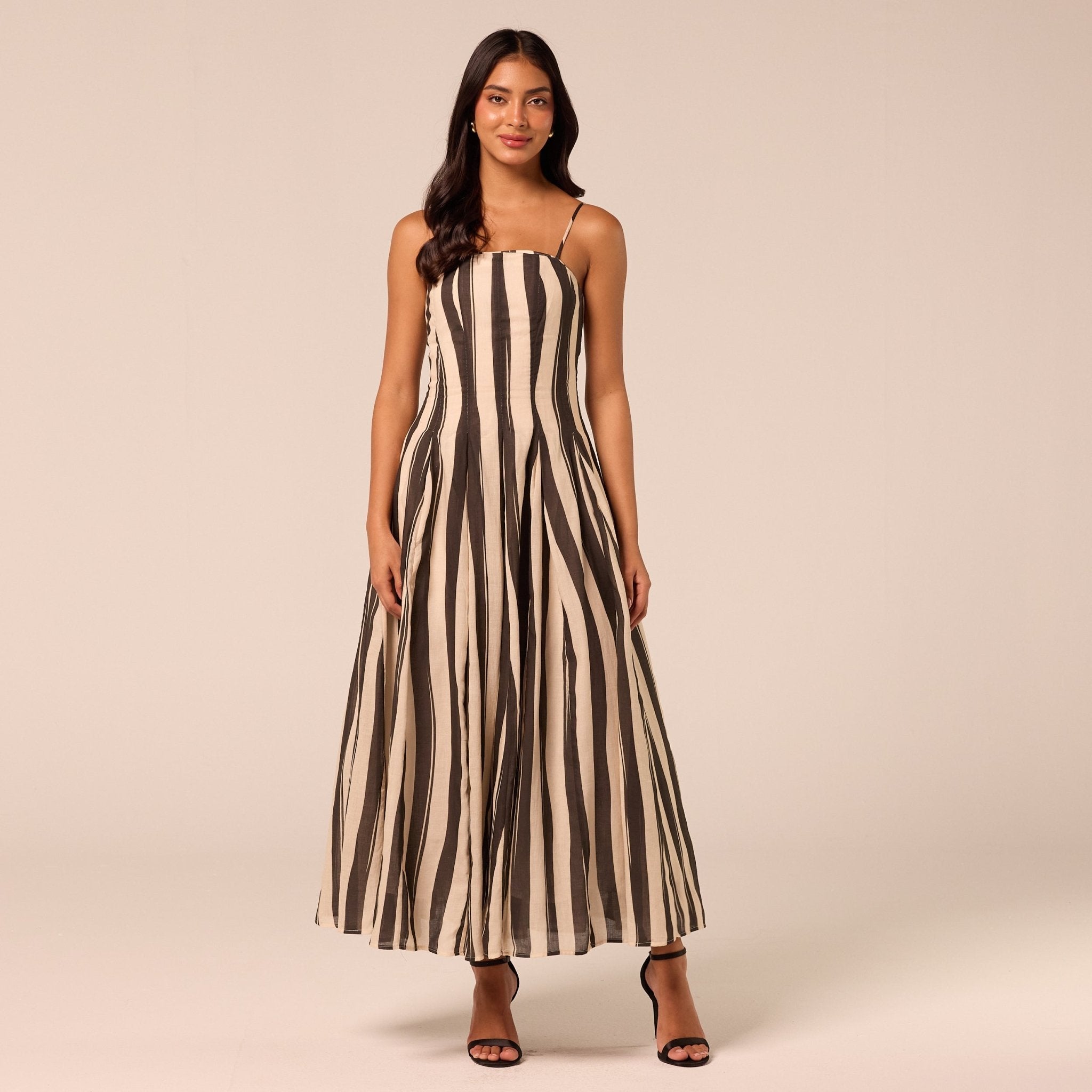 Black & White Striped Cotton Dress - shopaleena