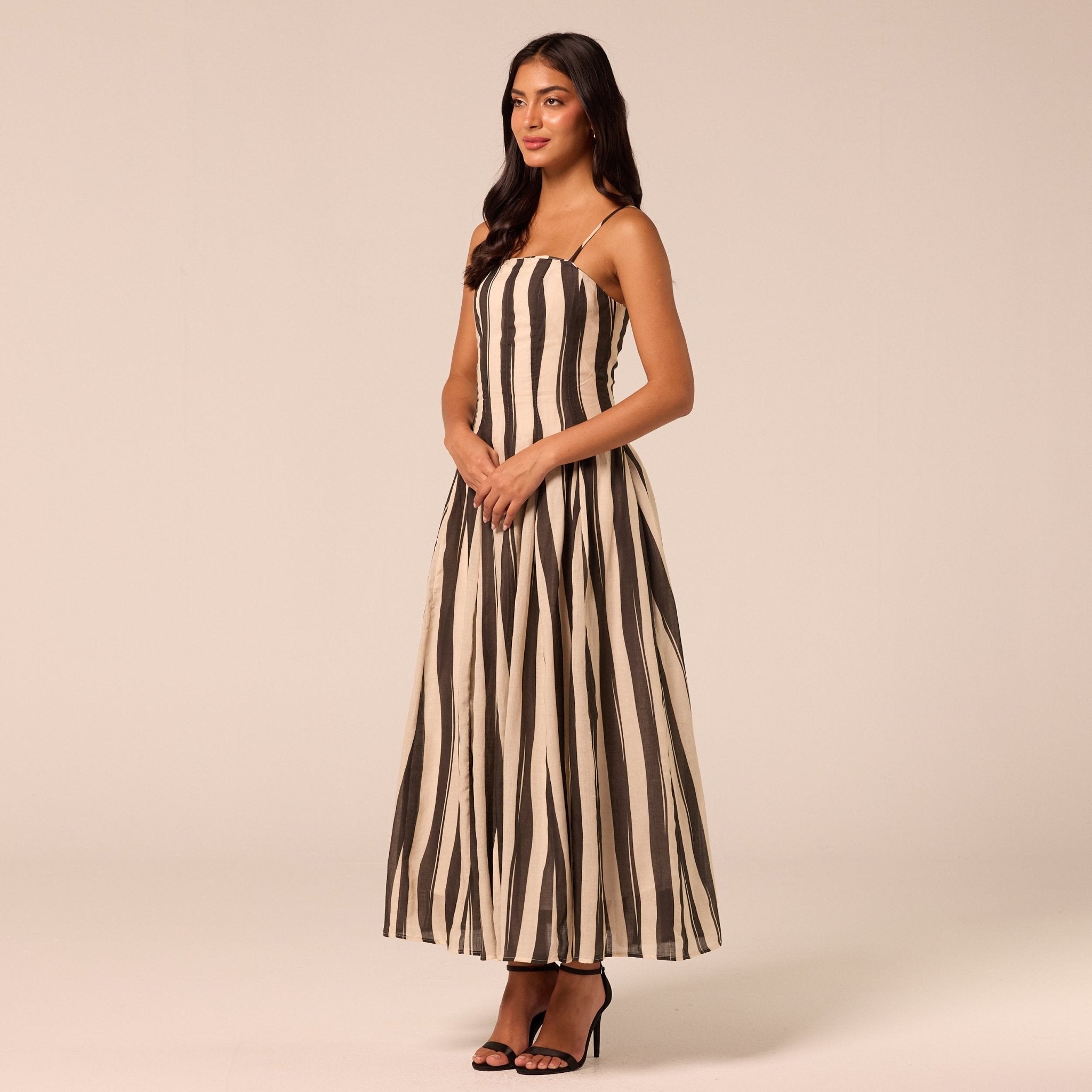 Black & White Striped Cotton Dress - shopaleena
