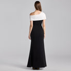 Black & White Two - Tone Off - Shoulder Crepe Maxi Dress - shopaleena
