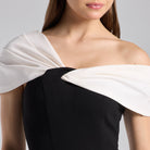 Black & White Two - Tone Off - Shoulder Crepe Maxi Dress - shopaleena