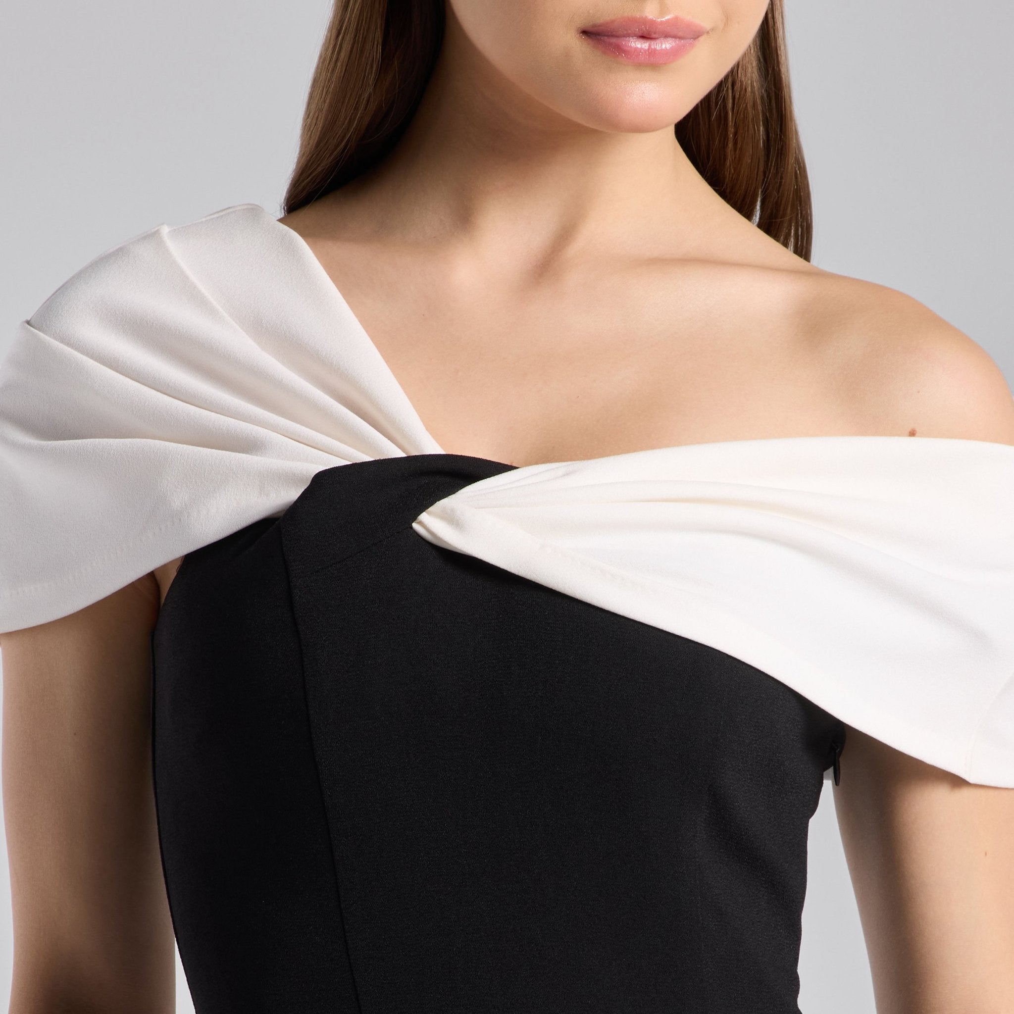 Black & White Two - Tone Off - Shoulder Crepe Maxi Dress - shopaleena