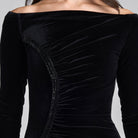 Black & White Velvet Draped Crystal Trim Maxi Dress - shopaleena