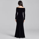 Black & White Velvet Draped Crystal Trim Maxi Dress - shopaleena