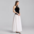 Black & White Velvet - Taffeta Halter Dress - shopaleena