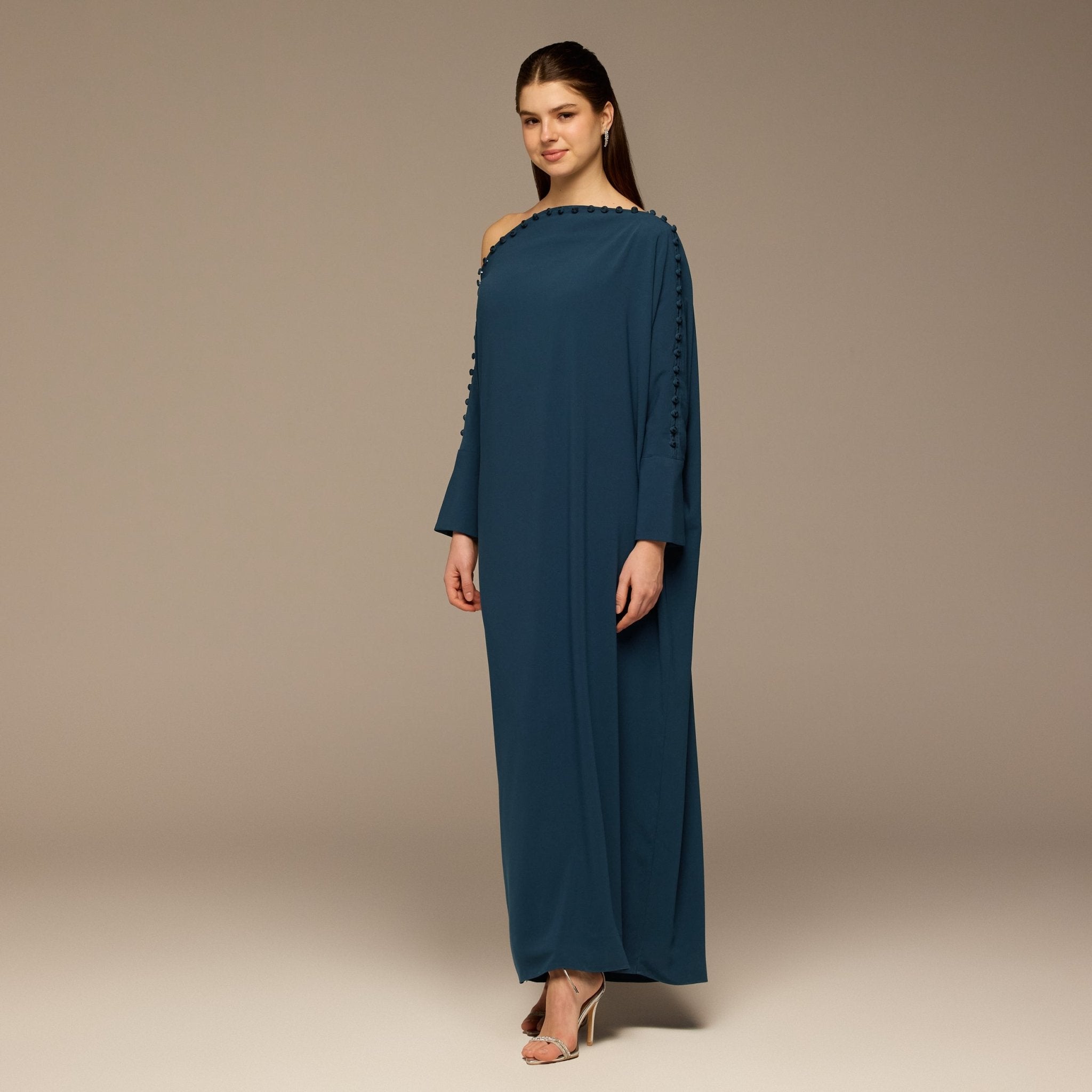 Blue Asymmetric Crepe Kaftan - shopaleena
