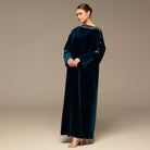 Blue Asymmetric Long Sleeve Velvet Maxi Dress - shopaleena