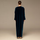 Blue Asymmetric Long Sleeve Velvet Maxi Dress - shopaleena