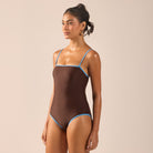 Blue & Brown One Piece Swimsuit - shopaleena
