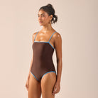 Blue & Brown One Piece Swimsuit - shopaleena