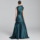Blue Draped Taffeta Fishtail Gown - shopaleena