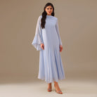 Blue Flared Long Sleeve Chiffon Maxi Dress - shopaleena