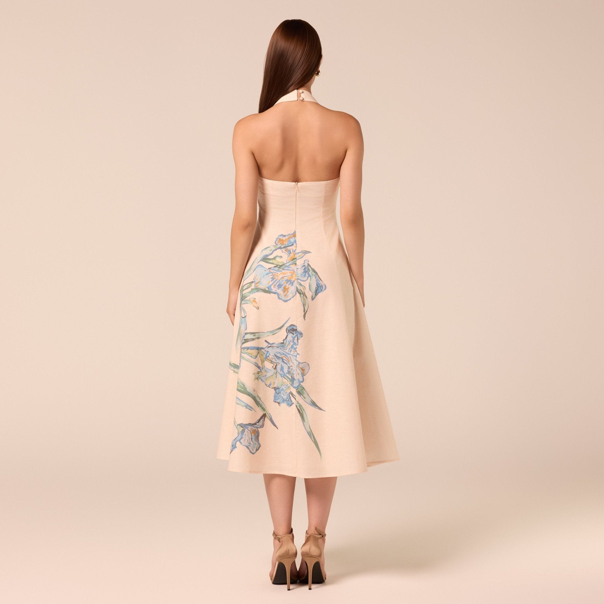 Blue Floral Print Linen Blend Dress - shopaleena