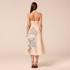 Blue Floral Print Linen Blend Dress - shopaleena