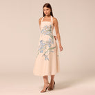 Blue Floral Print Linen Blend Dress - shopaleena