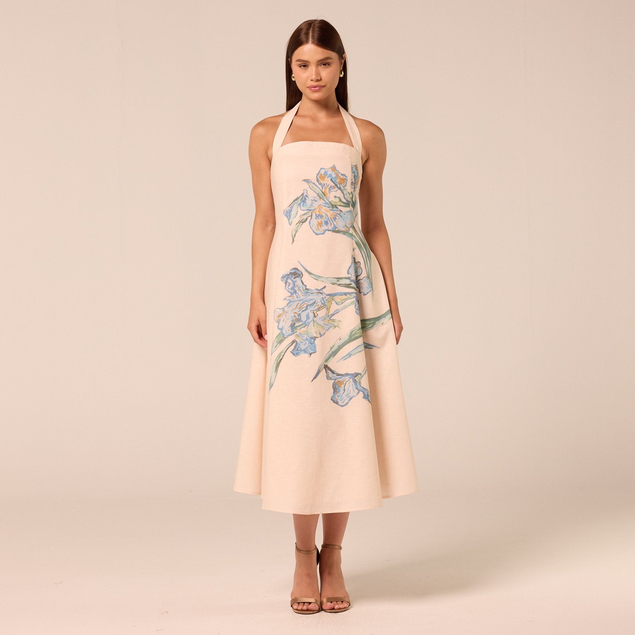 Blue Floral Print Linen Blend Dress - shopaleena