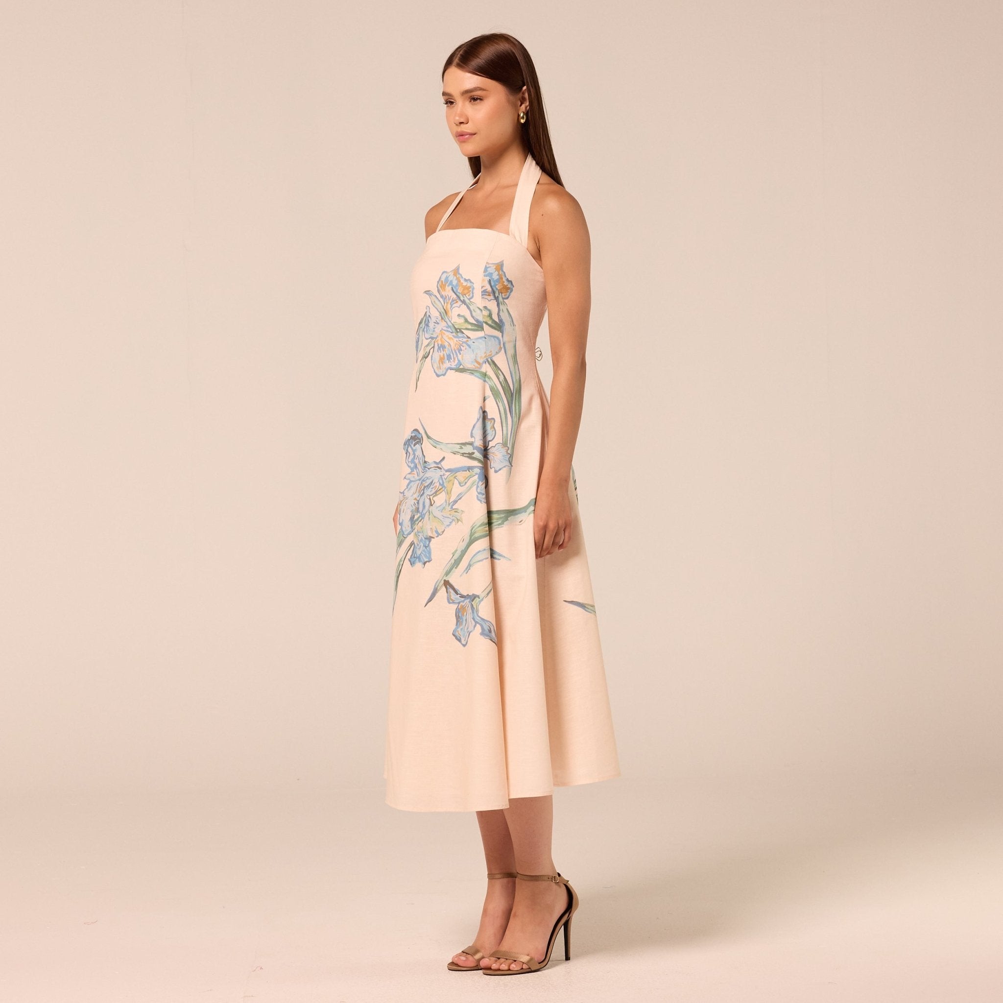 Blue Floral Print Linen Blend Dress - shopaleena