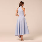 Blue High-Neck Poplin Midi Dress - shopaleena